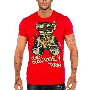 Men’s designer Red George V of Paris T-shirt with rhinestones